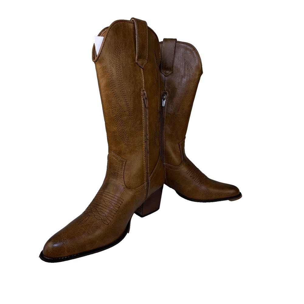 Roper Women's Nettie Tan Western Cowboy Boots Size 5.5 Faux Leather NWT